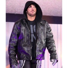 TNA AJ Styles Black Hoodie Leather Jacket