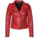 Women Red Quilted Leather Jacket